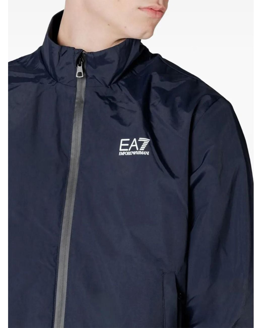 EA7 Blue Logo-Print Bomber Jacket for men