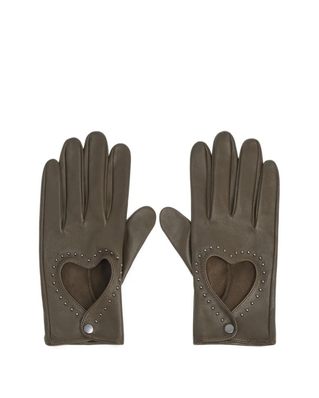 Bimba Y Lola Brown Khaki Leather Heart Gloves