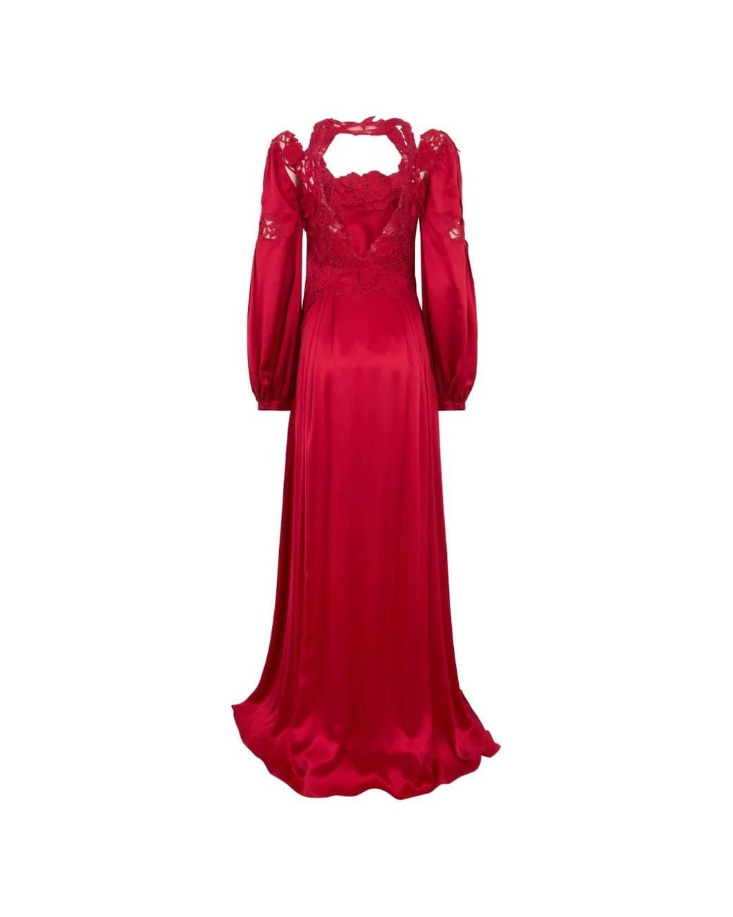 Alberta Ferretti Red Puff-Sleeve Silk Maxi Dress