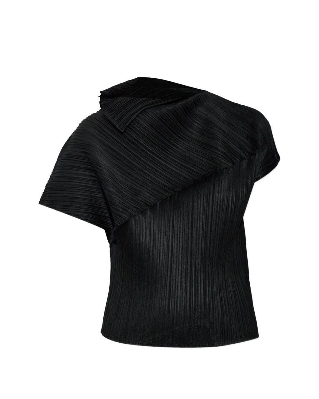 Pleats Please Issey Miyake Black Asymmetric Pleated Top