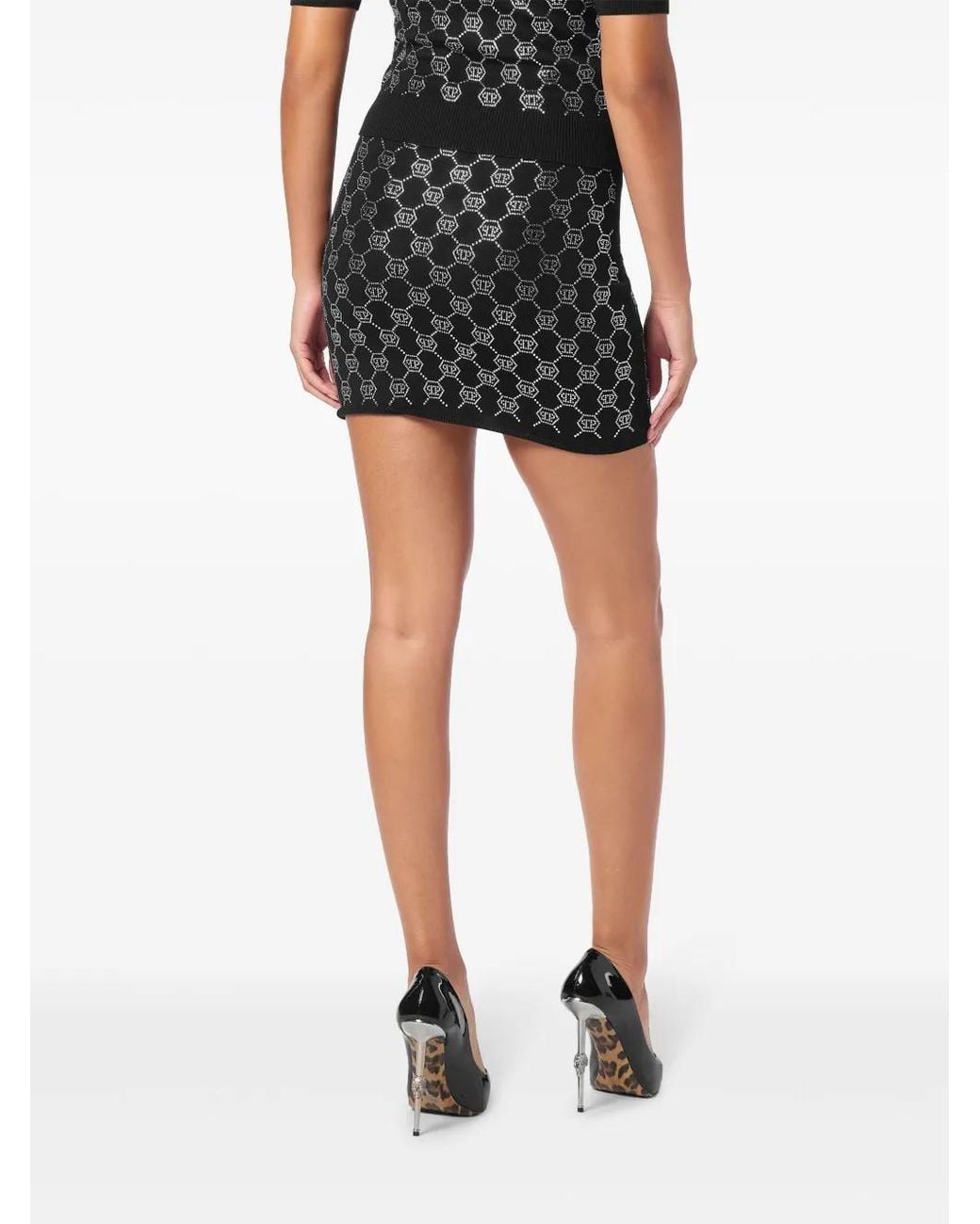 Philipp Plein Black Monogram Knitted Skirt