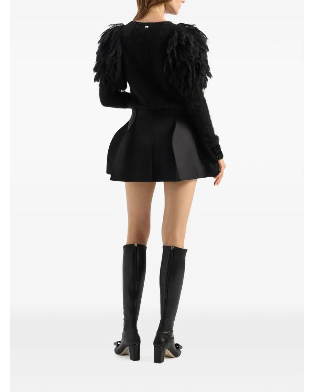 Genny Black Feather-Embellished Metallic-Trim Sweater