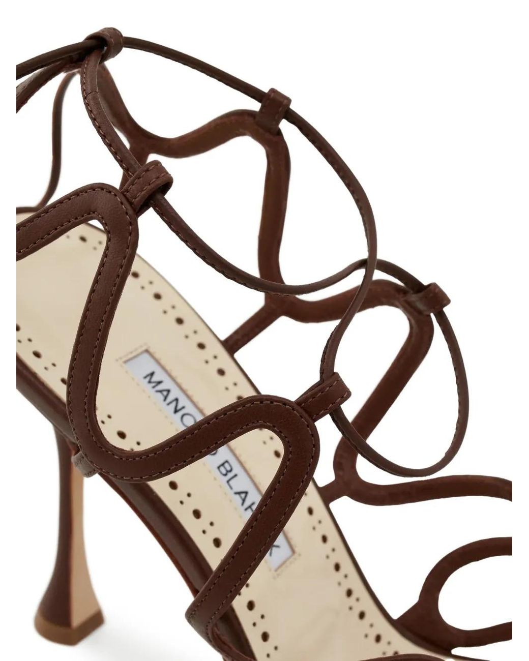 Manolo Blahnik White Tie-Detail Leather Sandals