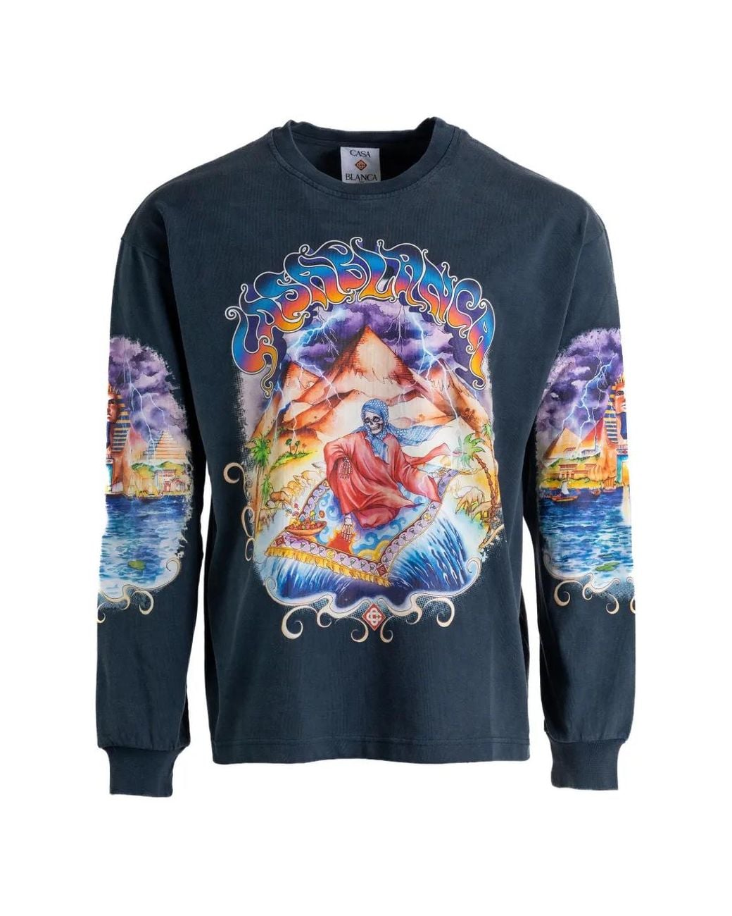 Casablanca Blue Eveil Ancestral Graphic-Print Long-Sleeve T-Shirt for men