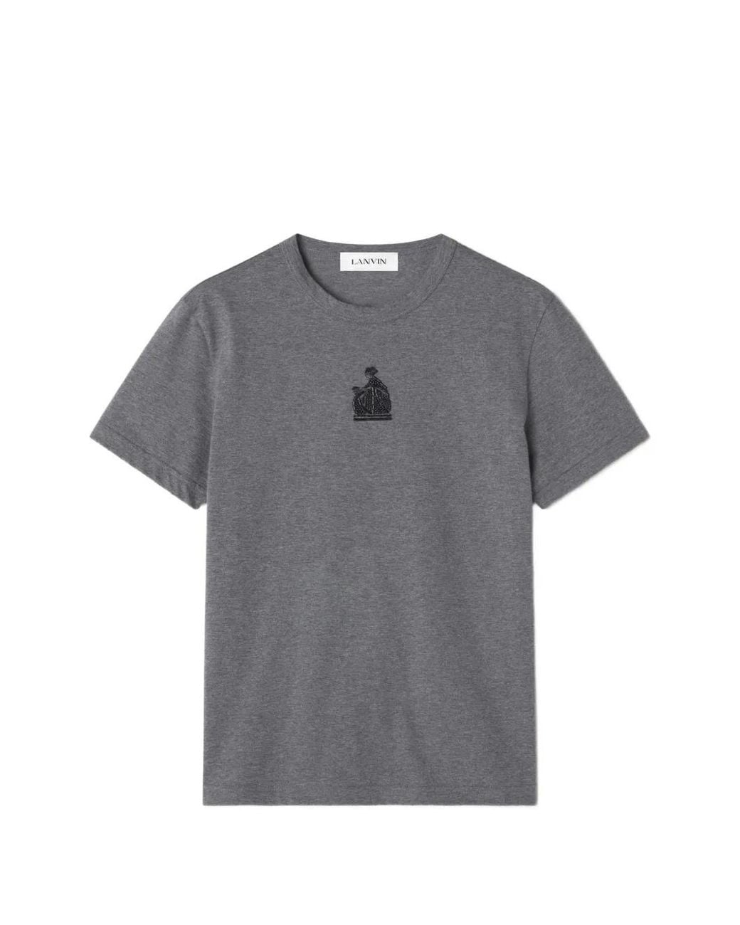Lanvin Gray Short-Sleeved Crew Neck Top With Embroidered Emblem