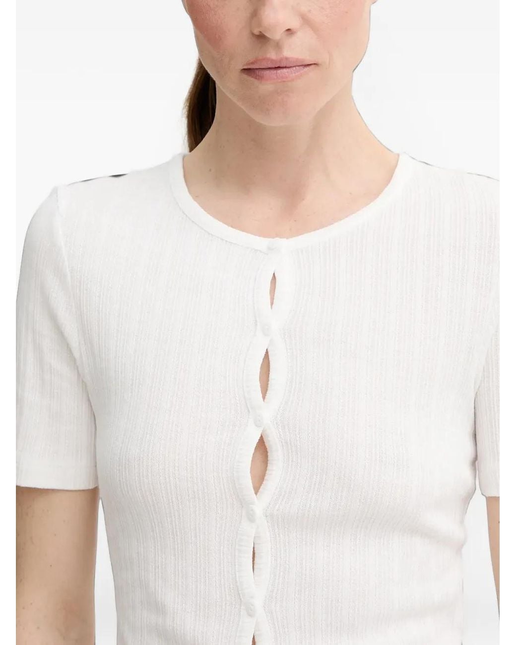 Samsøe & Samsøe White Sajuni Button-Detail Short-Sleeve Cardigan