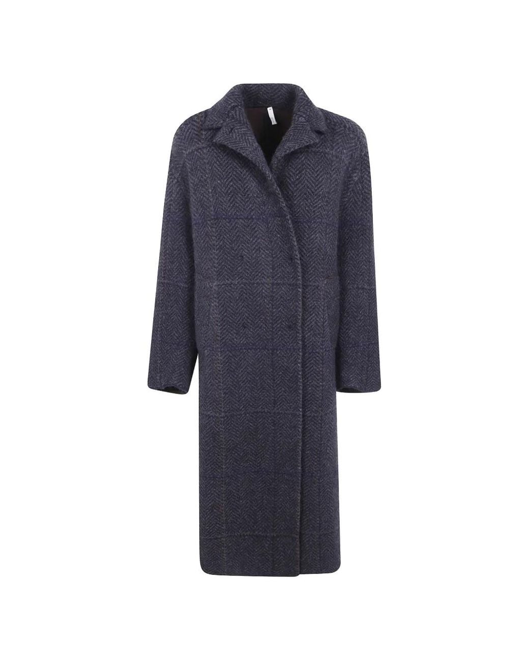Boboutic Blue Herringbone Check-Pattern Double Breasted Coat