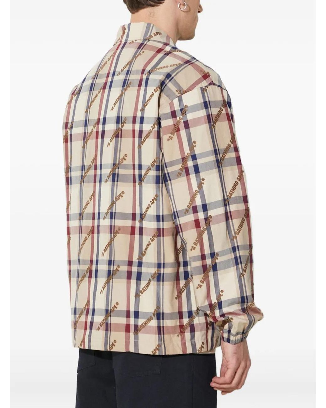 A Bathing Ape Natural Logo-Embroidered Plaid Jacket for men