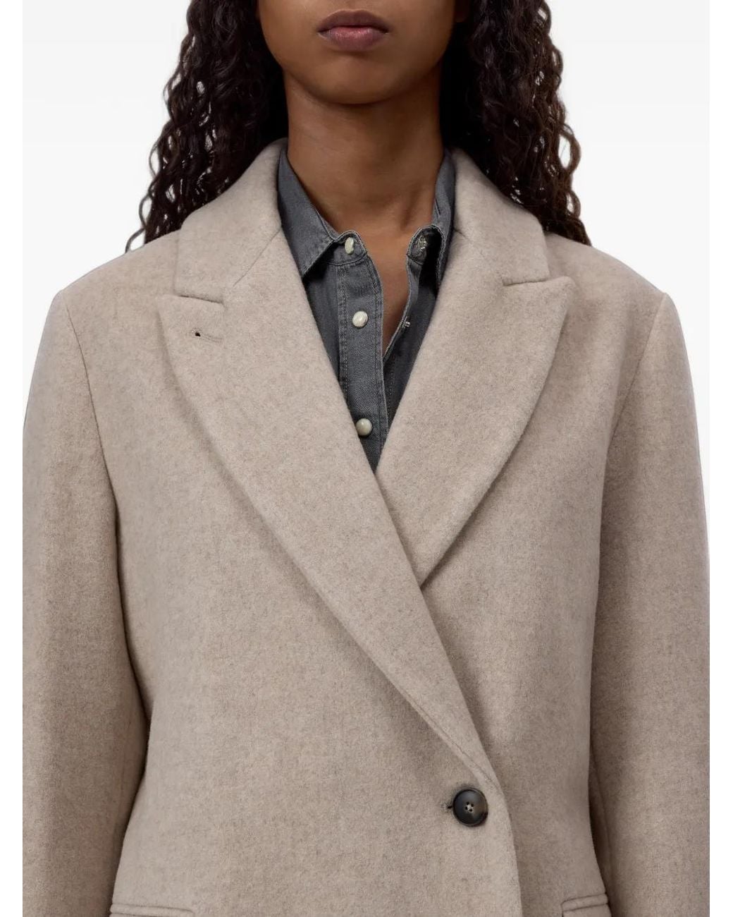 Closed Natural Belted Notch-Lapels Coat