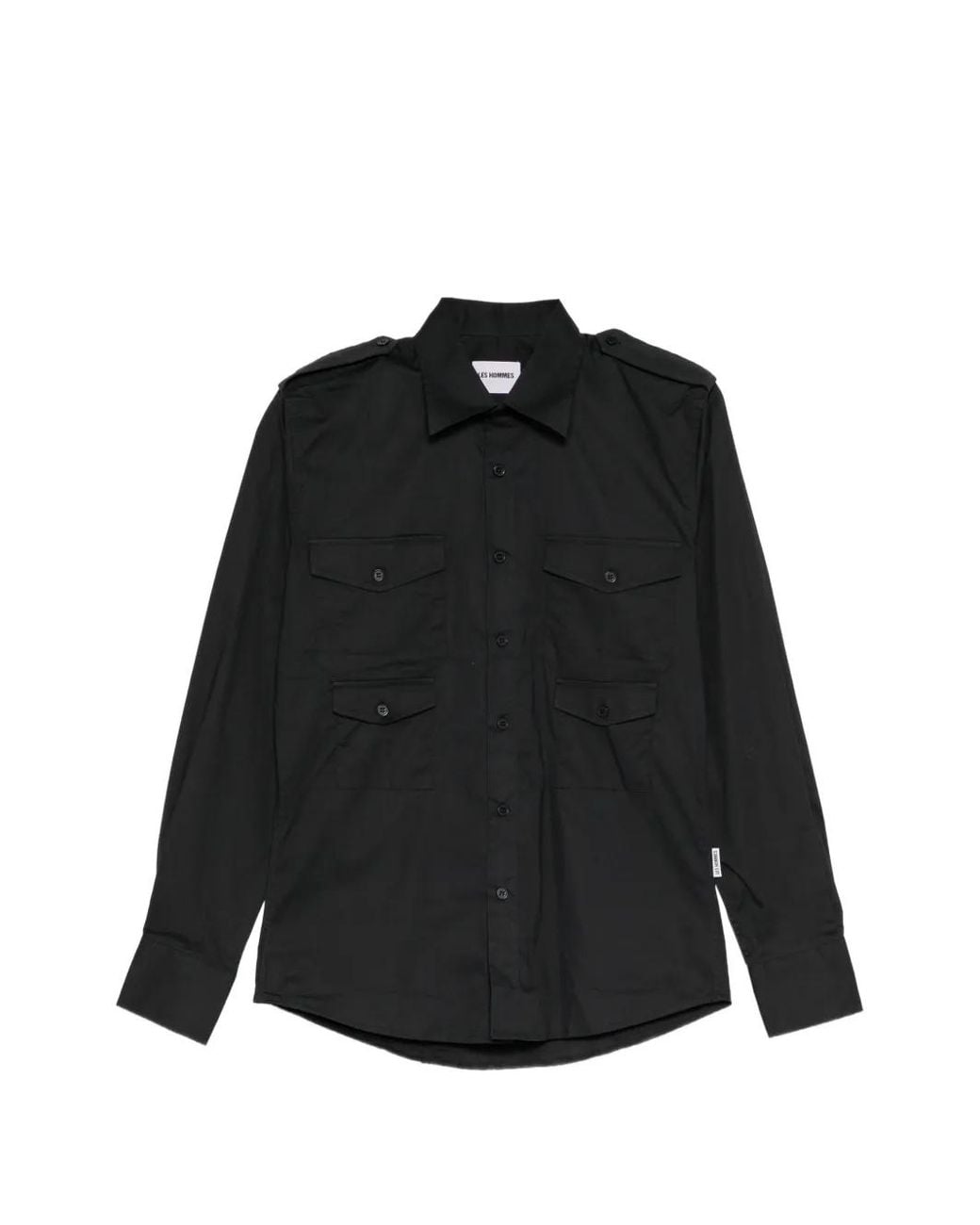Les Hommes Black Chest Flap Pockets Shirt for men