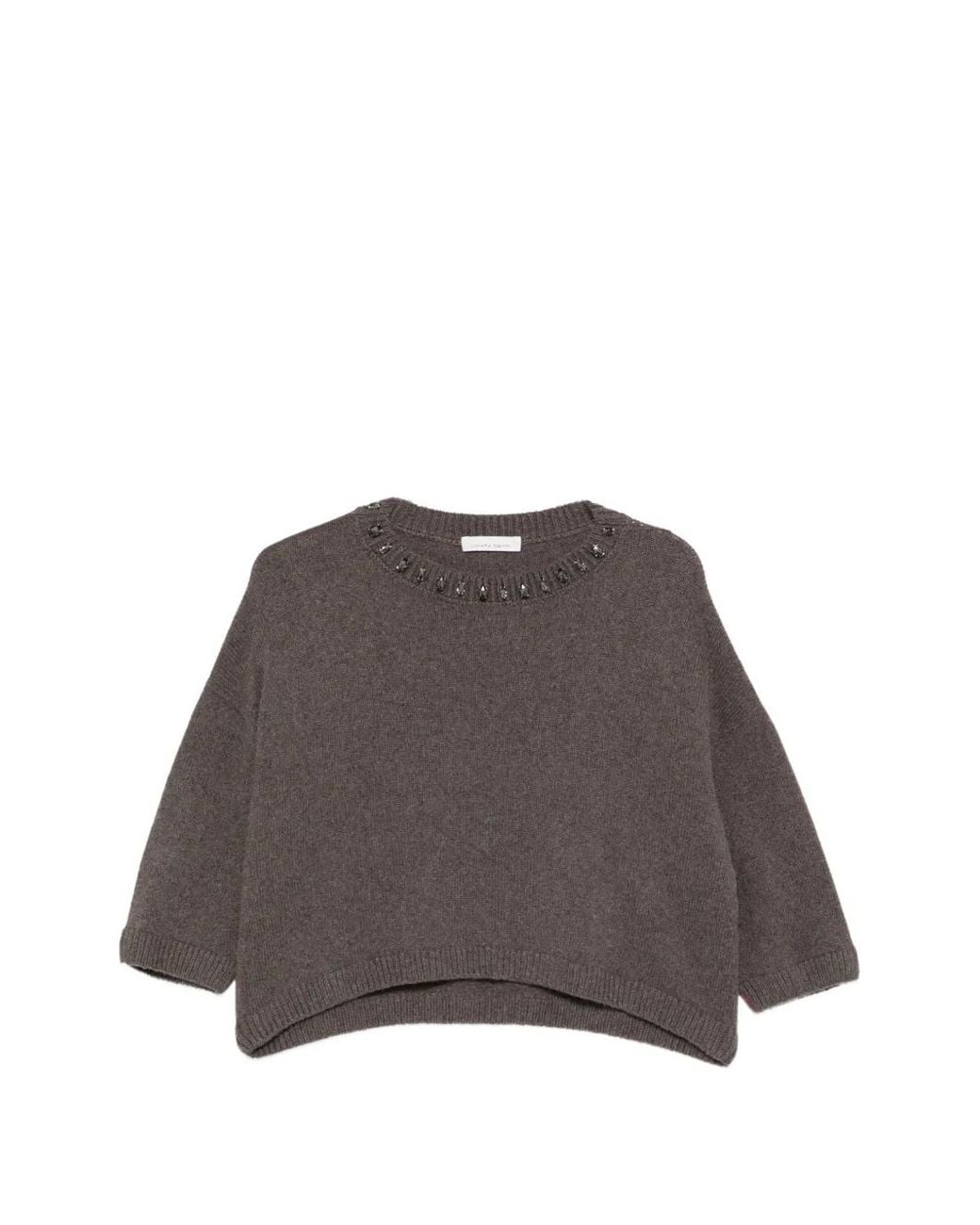Liviana Conti Brown Crystal-Embellished Sweater