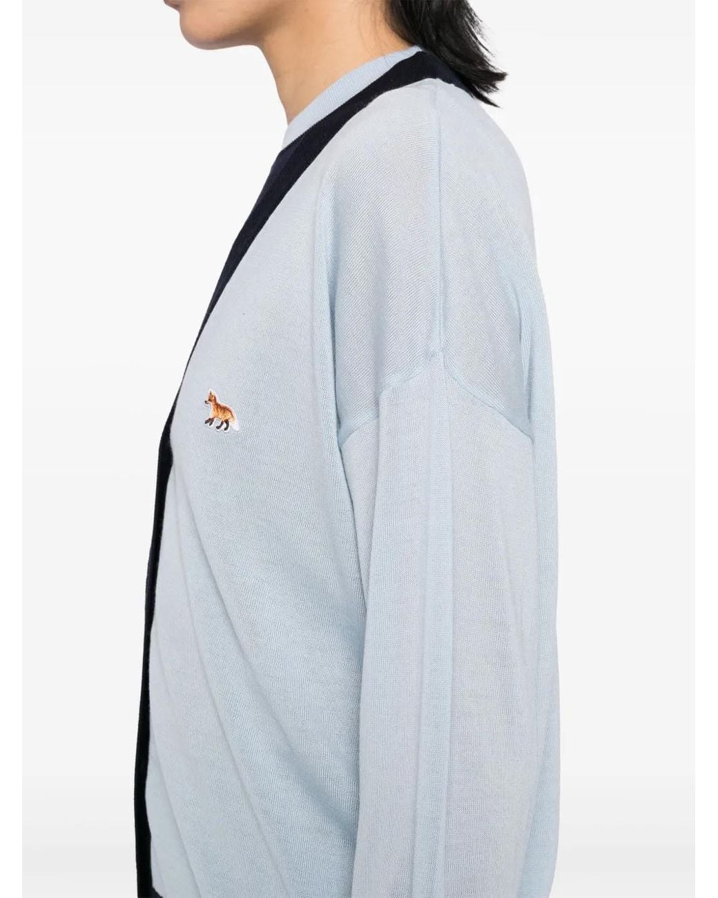 Maison Kitsuné White Wool Cardigan With Contrast Trim And Embroidered Emblem