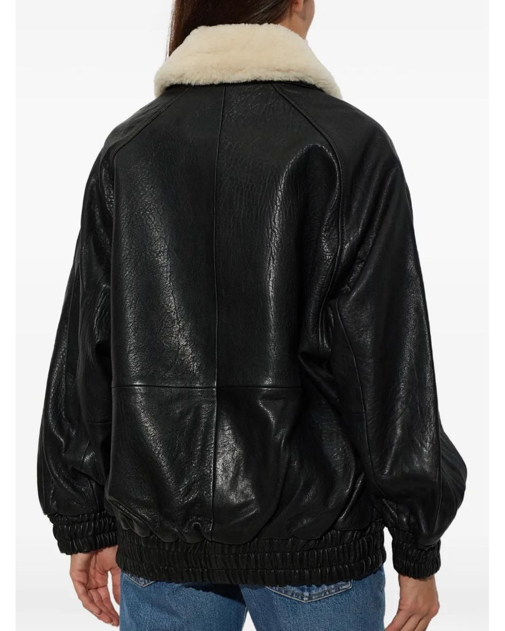 Stand Studio Black Tobie Shearling-Collar Leather Jacket