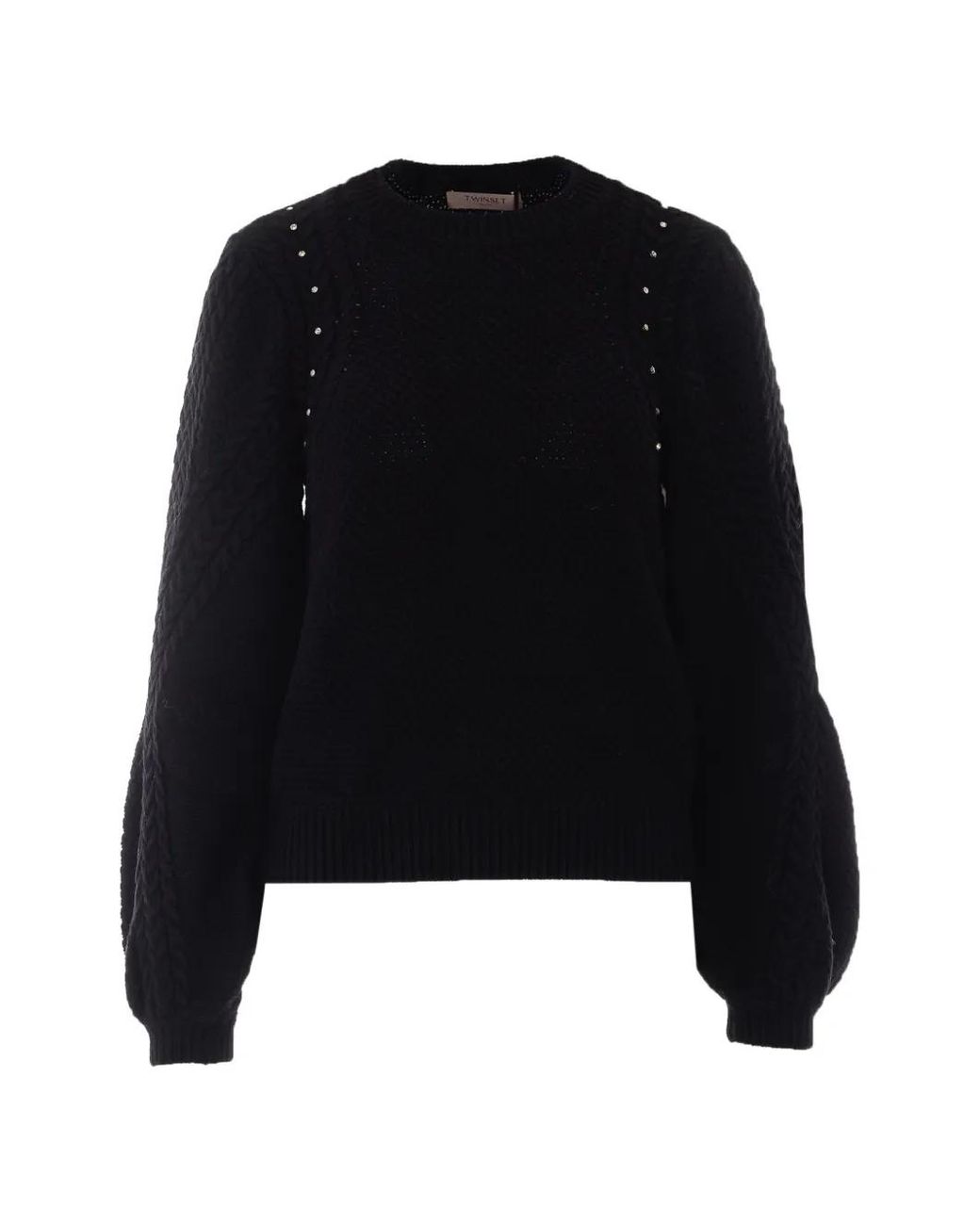 Twinset Black Strass-Embellished Cable-Knit Sweater