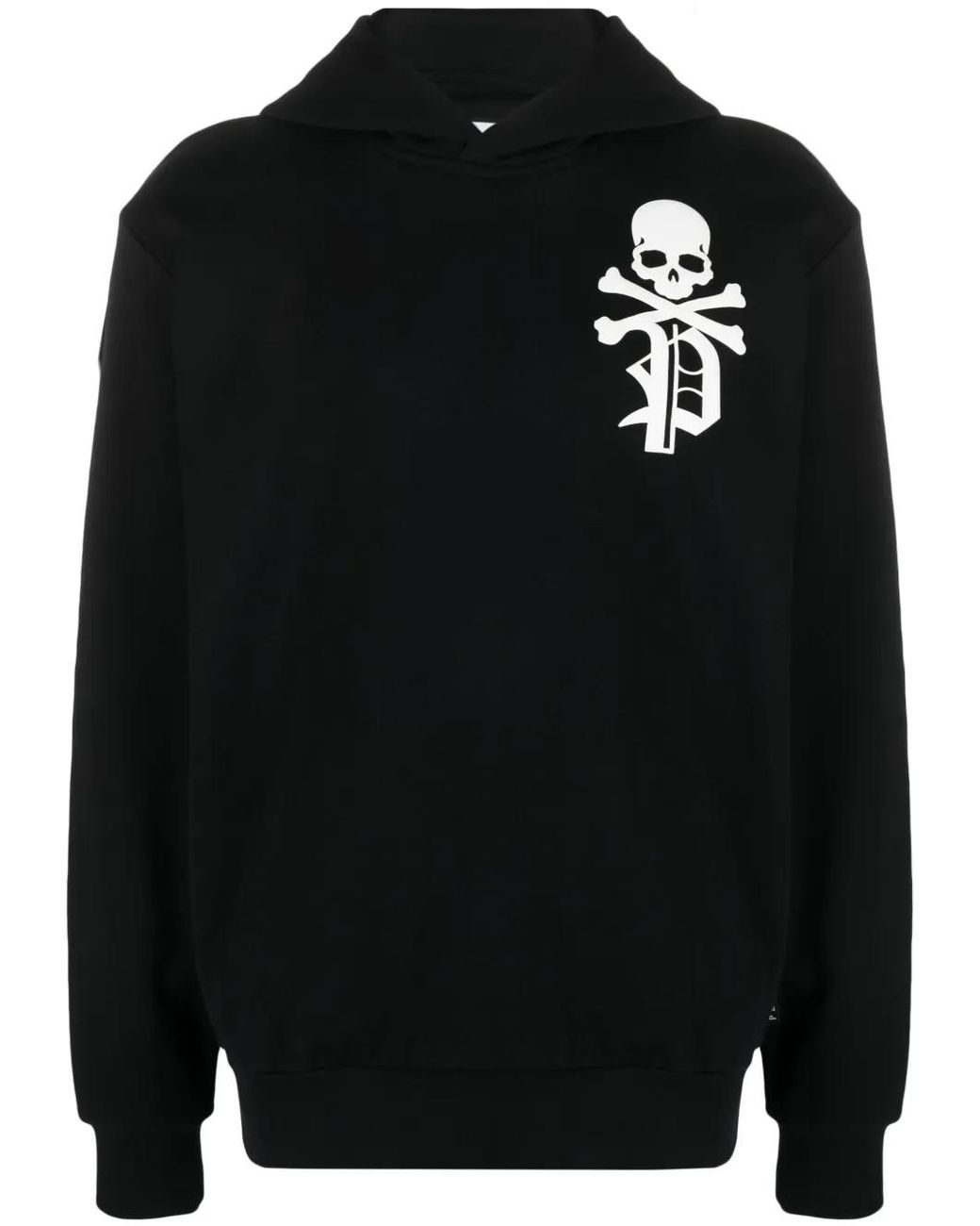 Philipp Plein Black Gothic Plein Logo-Flocked Cotton Hoodie for men