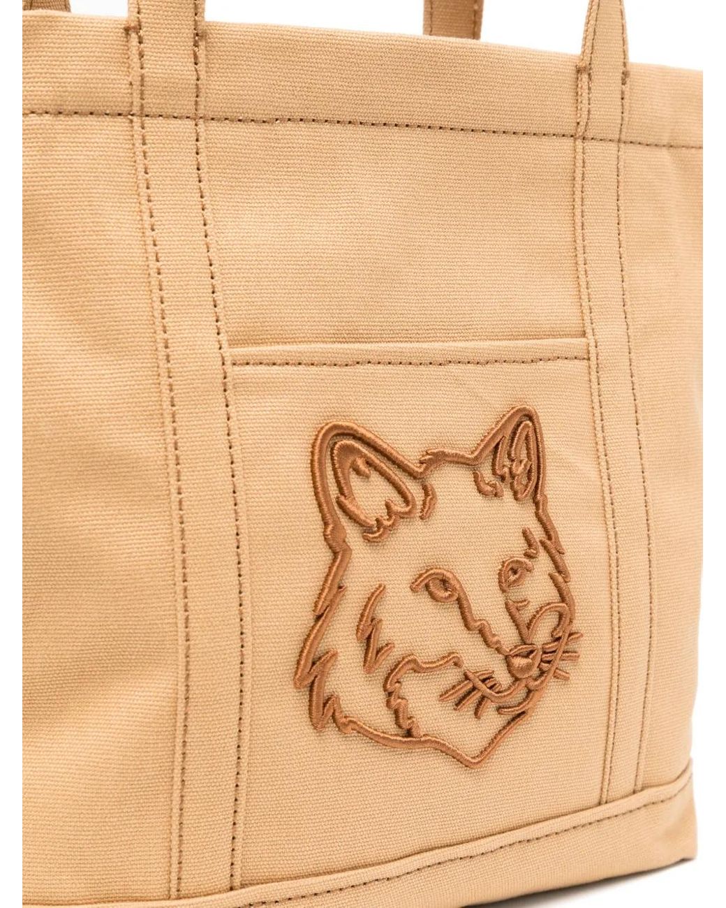 Maison Kitsuné Small Fox Head Tote Bag in Natural | Lyst Maison Kitsuné Small Fox Head Tote Bag in Natural | Lyst