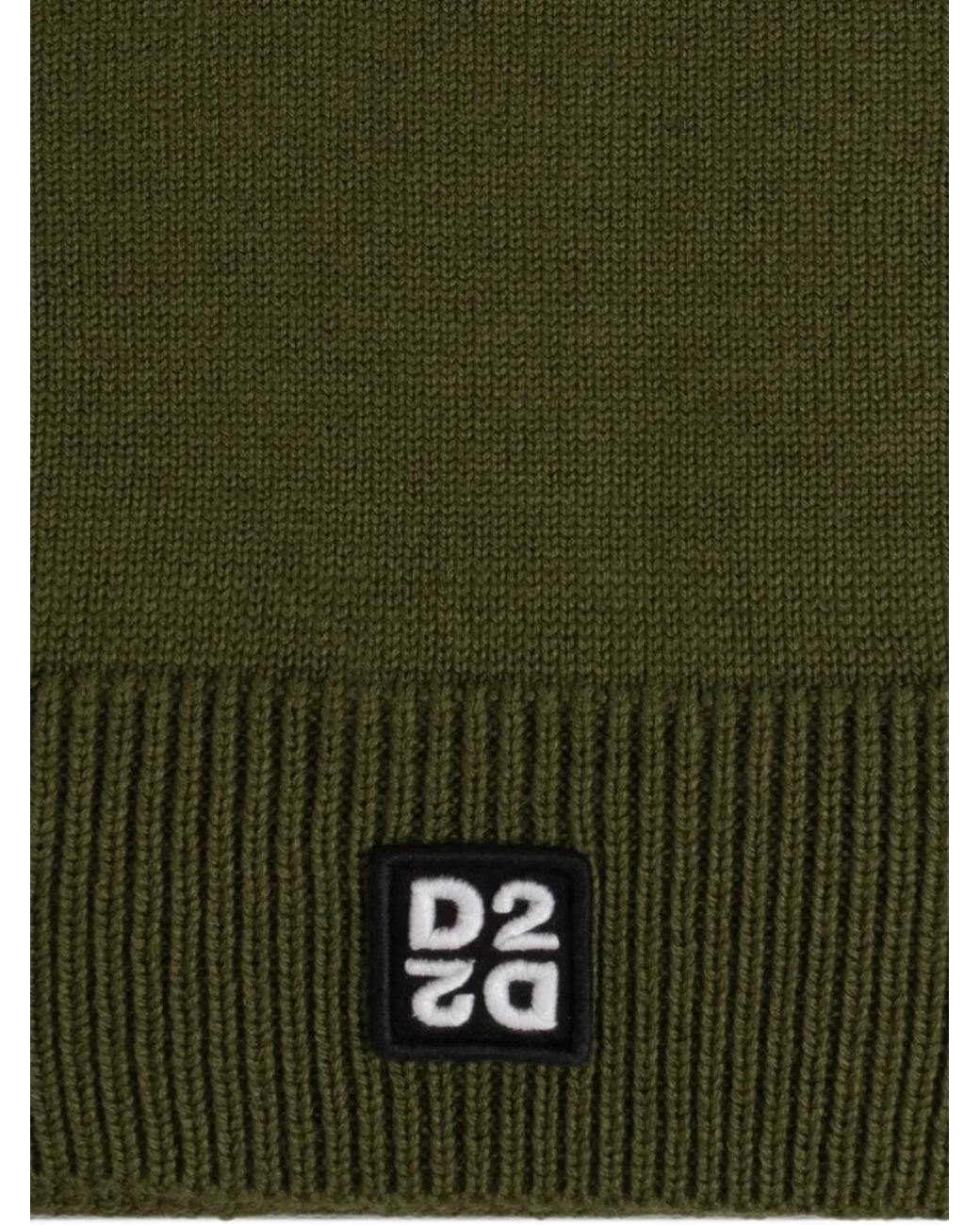 DSquared² Green Upside Down Knit Scarf Beanie Hat Gift Box for men