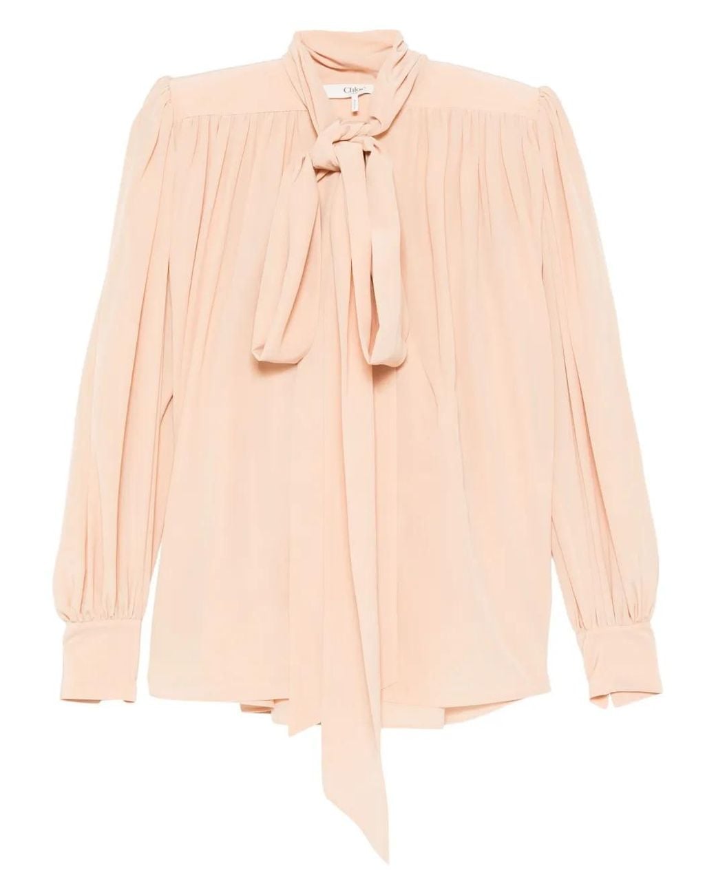 Chloé Natural Pussy-Bow Long-Sleeve Blouse