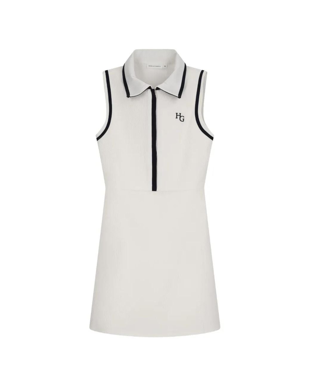 HOUSE OF GRAVITY White Sleeveless Ribbed Mini Polo Dress