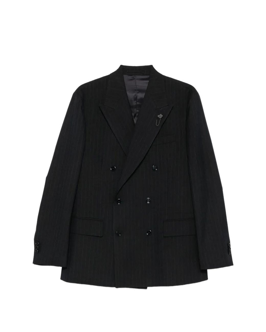 Lardini Black Blazer Croisé À Fines Rayures for men