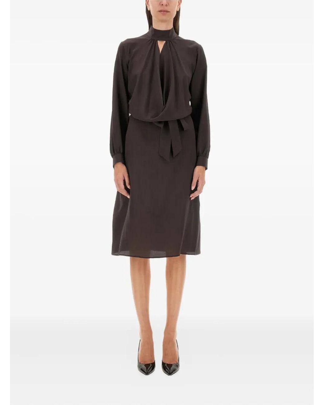 Kiton Black Silk Midi Dress