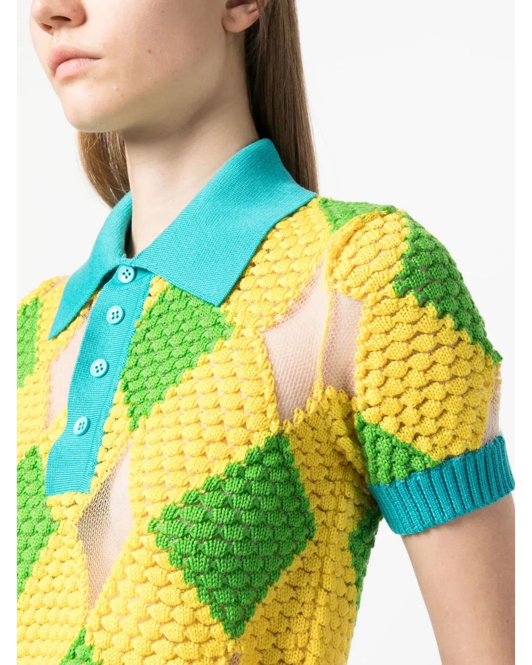 BOTTER Yellow Geometric-Pattern Knitted Polo Shirt