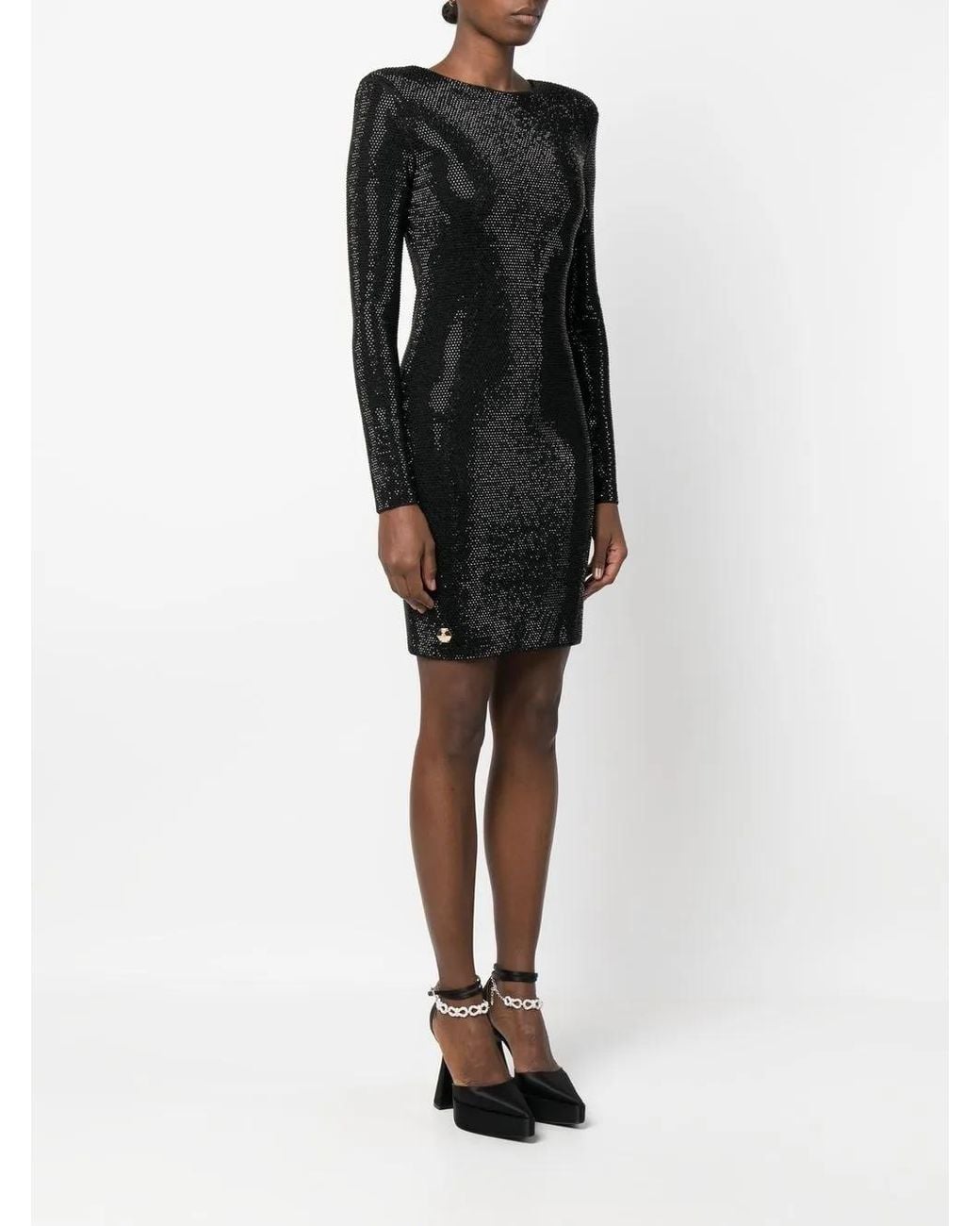 Philipp Plein Black Crystal-Embellished Backless Dress