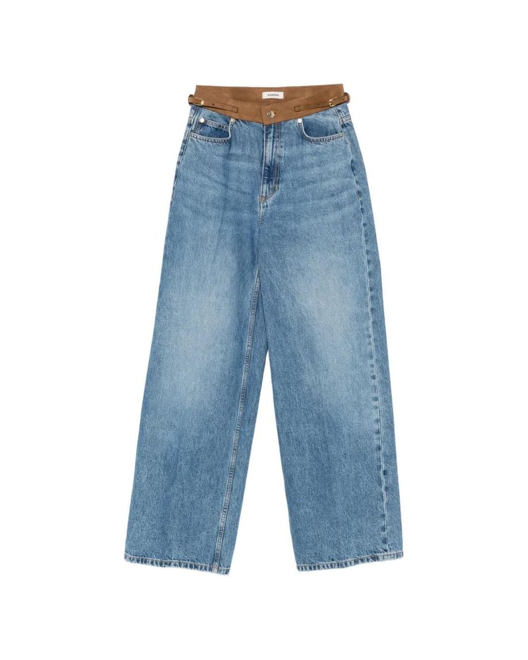 Sandro Blue Straight Jeans With Leather Belt