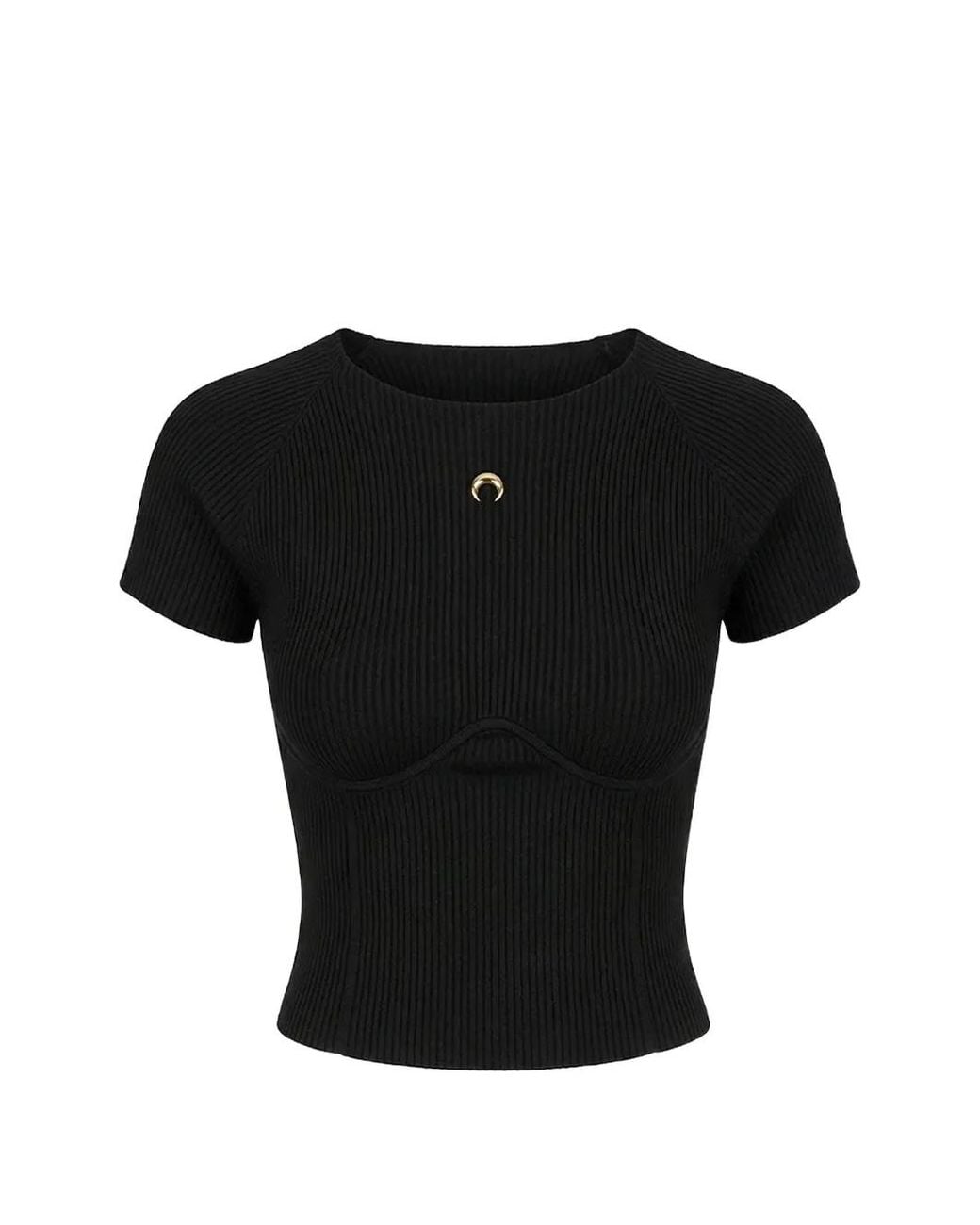 MARINE SERRE Black Knit Short-Sleeved Top