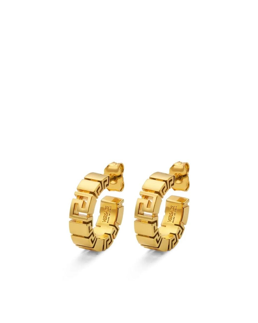 Versace Metallic Mini Hoop Earrings With Greek Motif