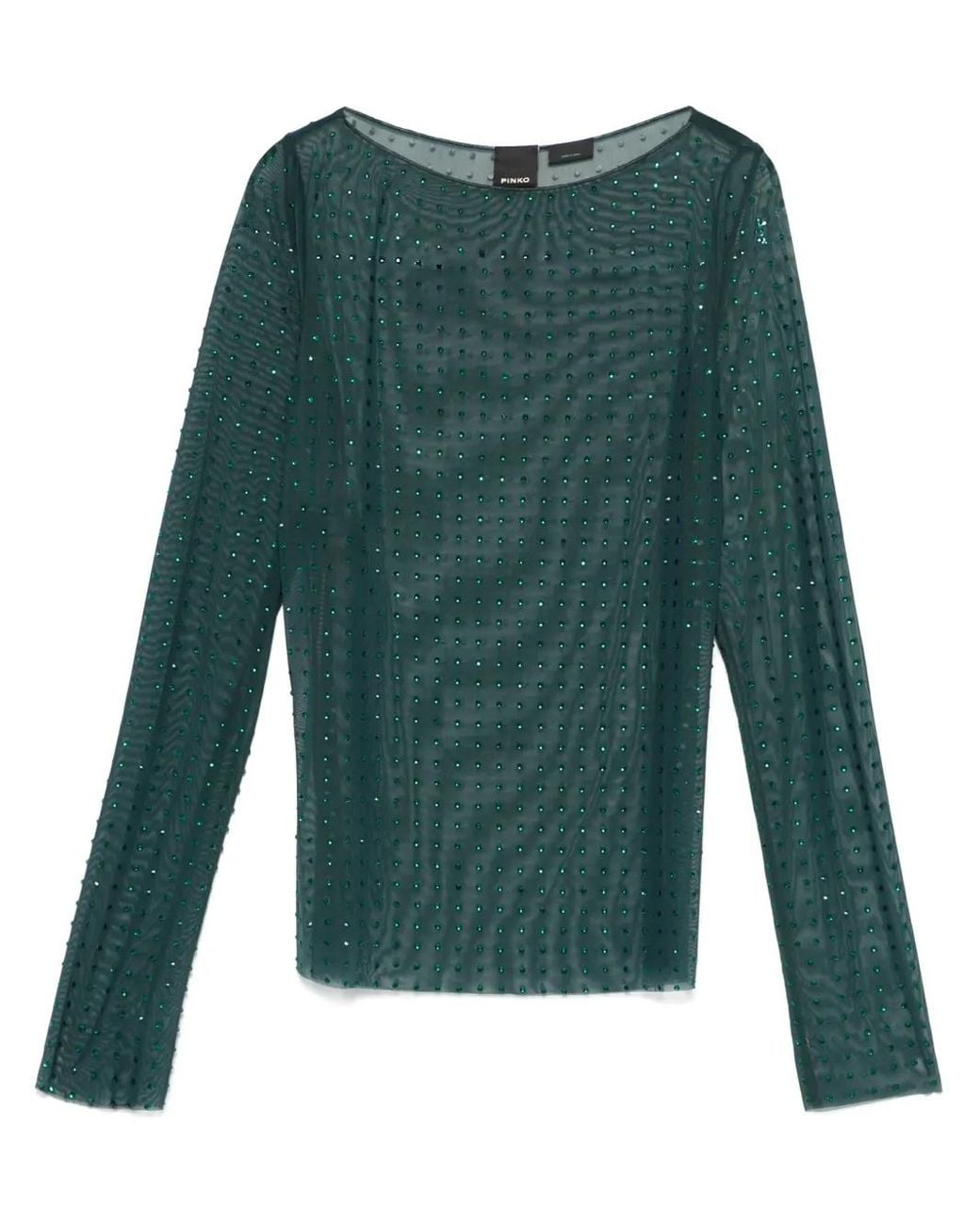 Pinko Green Transparent Rouen T-Shirt With Rhinestones