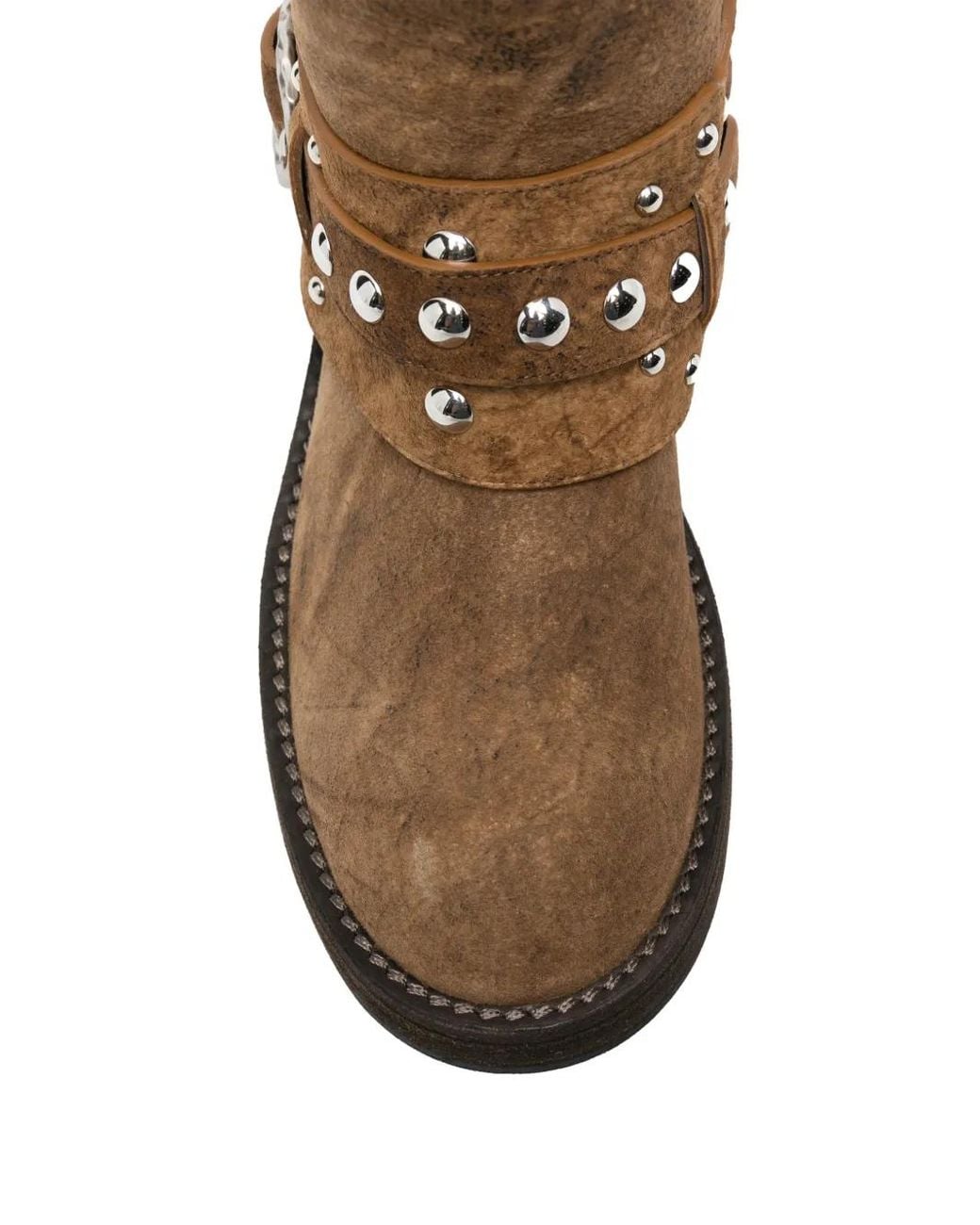 Ann Demeulemeester Brown Studded Chain-Link Ankle Boots