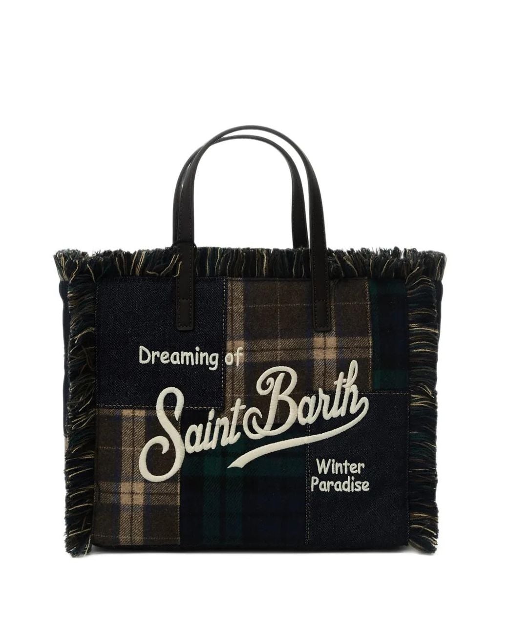 Mc2 Saint Barth Black Colette Patchwork Fringed Tote Bag