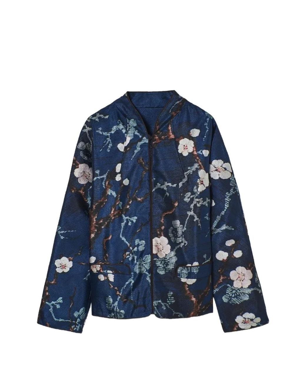 Psophia Blue Floral-Print Jacquard Jacket
