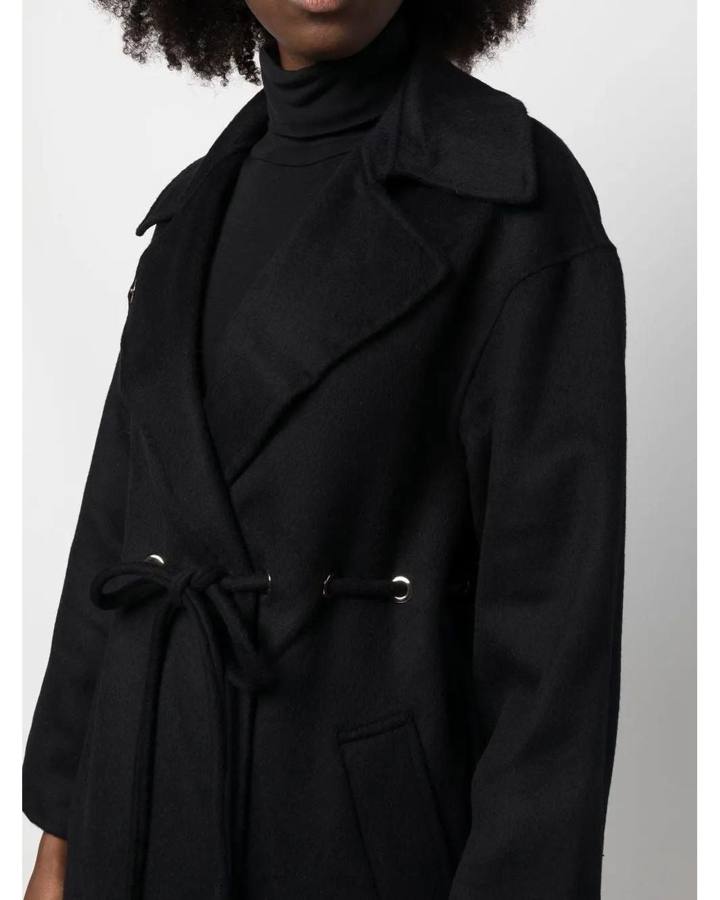 Ba&sh Black Kate Drawstring Wool-Blend Coat