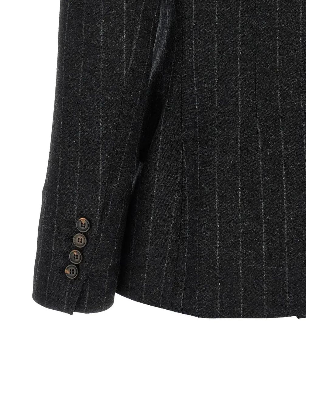 Brunello Cucinelli Black Virgin Wool Dazzling Chalk Stripe Blazer With Monili