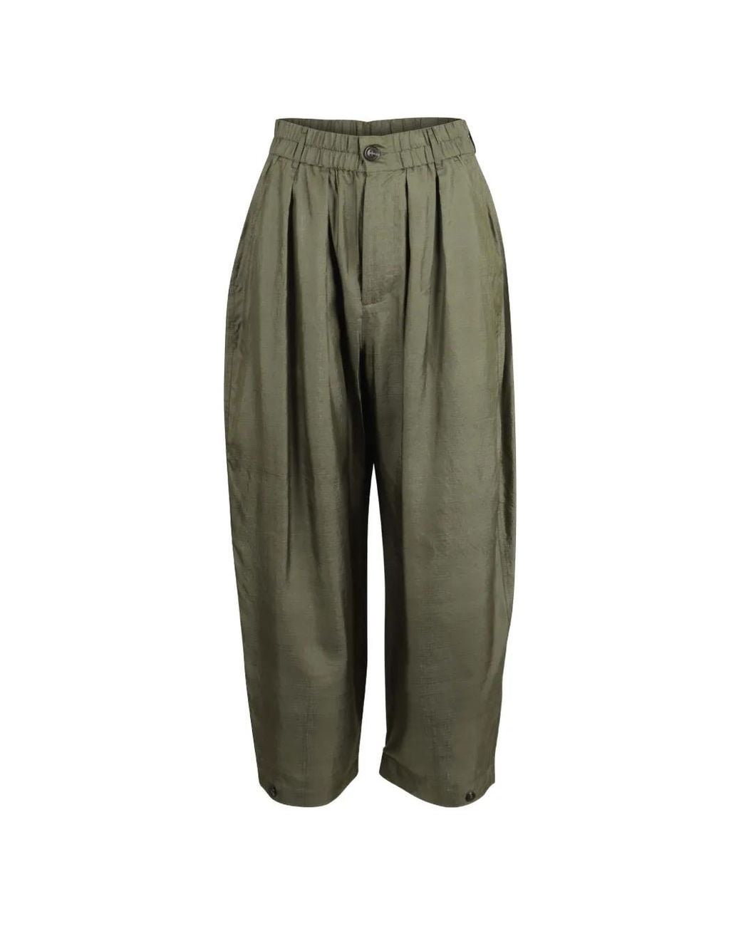 Soeur Green Pleated Elasticated-Waist Trousers