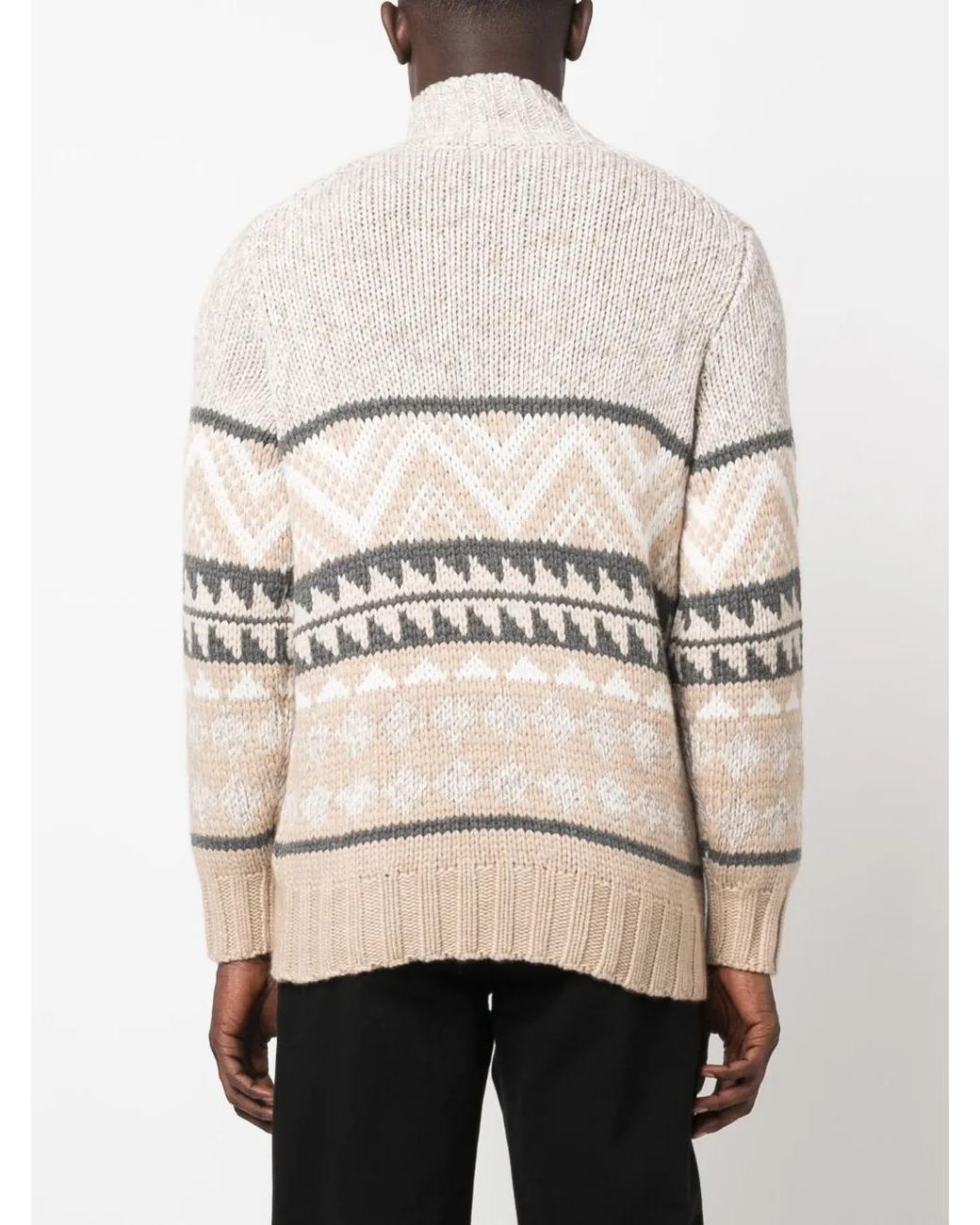 Brunello Cucinelli Gray Intarsia-Knit Cashmere Zipped Cardigan for men