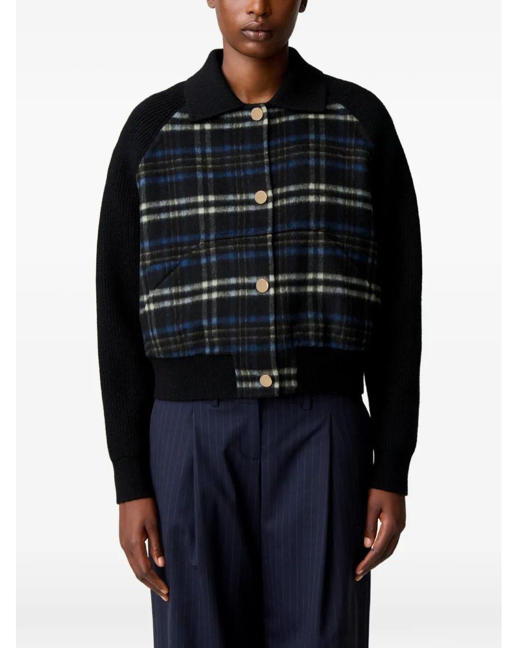 Claudie Pierlot Black Striped Bi-Material Jacket