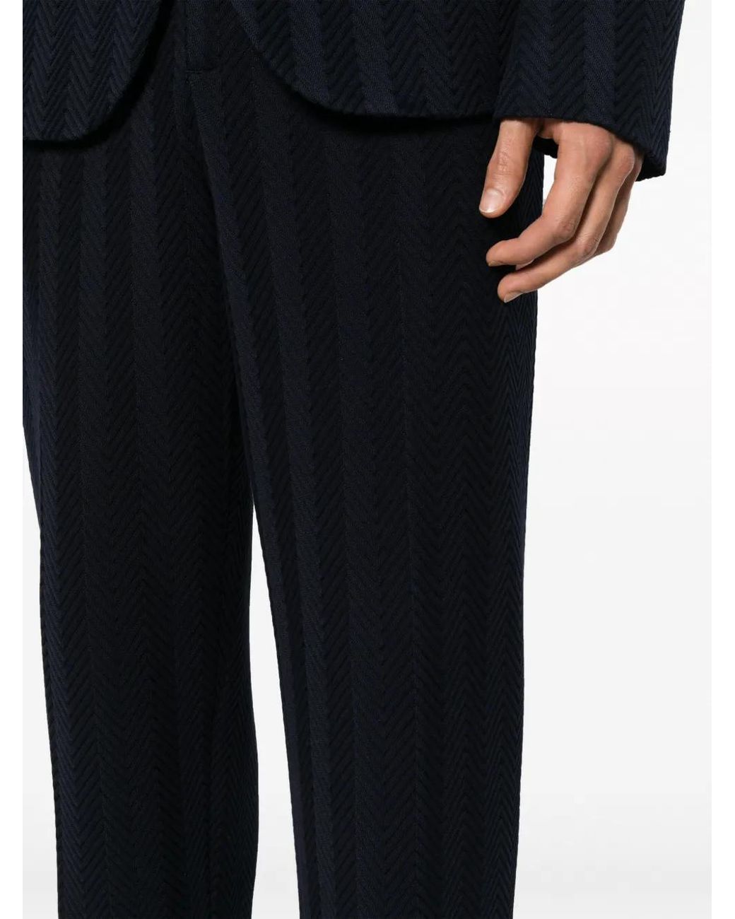 Missoni Blue Chevron-Knit Straight-Leg Trousers for men