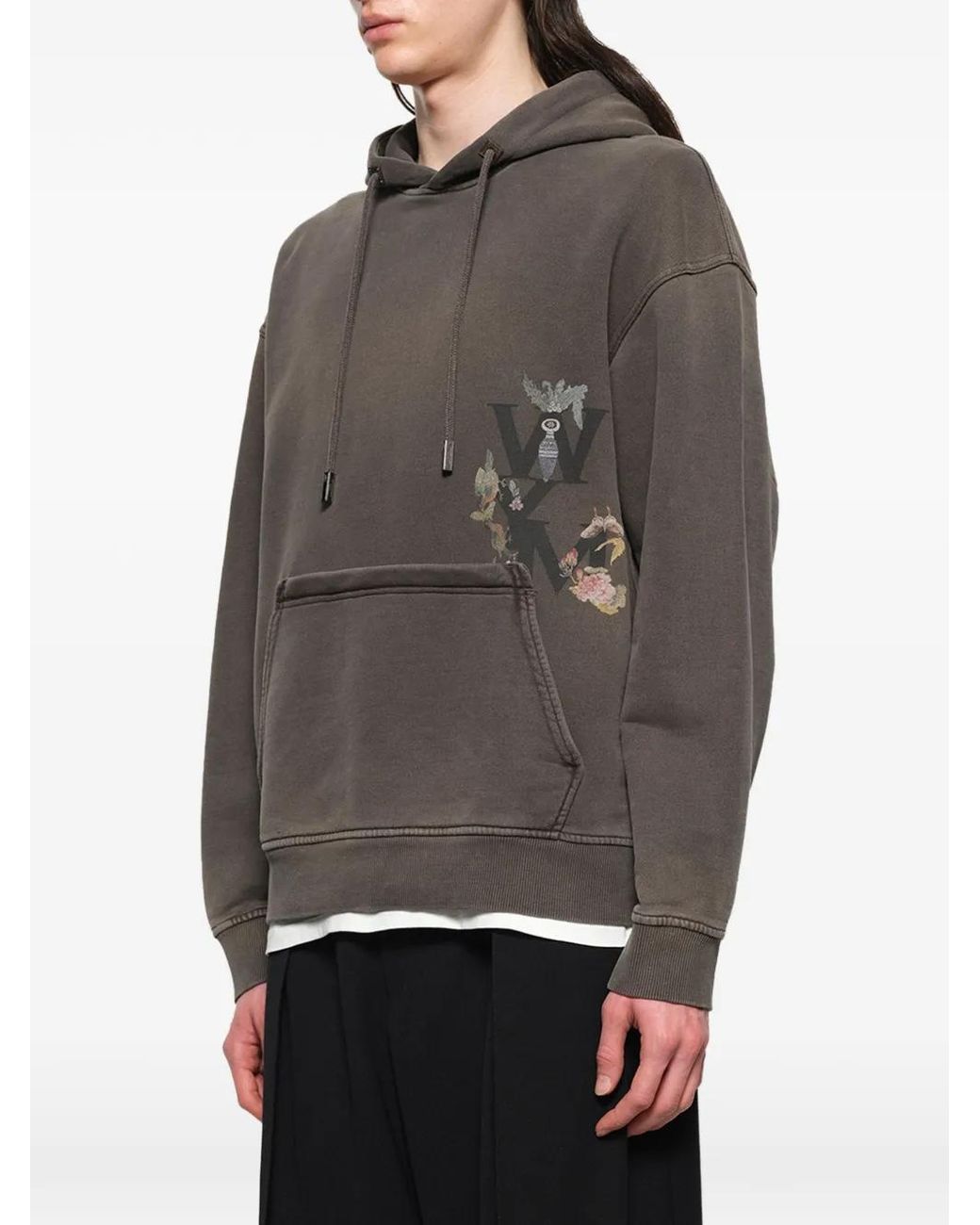 Wooyoungmi Gray Print-Detail Hoodie for men