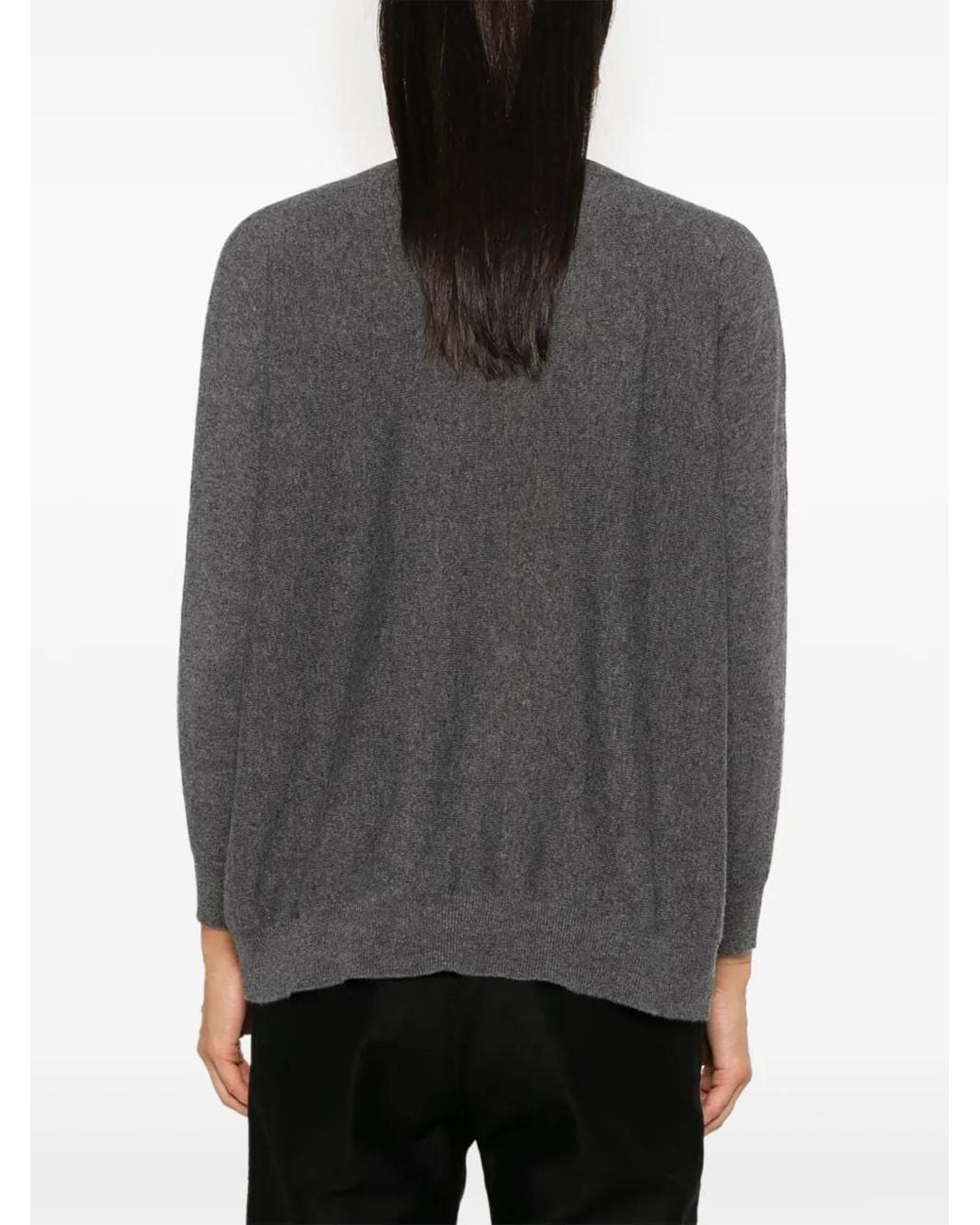Lisa Yang Gray Fine Knit Cashmere V-Neck Sweater