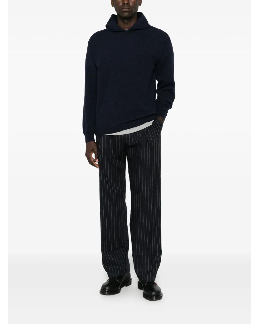 Amaranto Blue Knitted Wool Hoodie for men