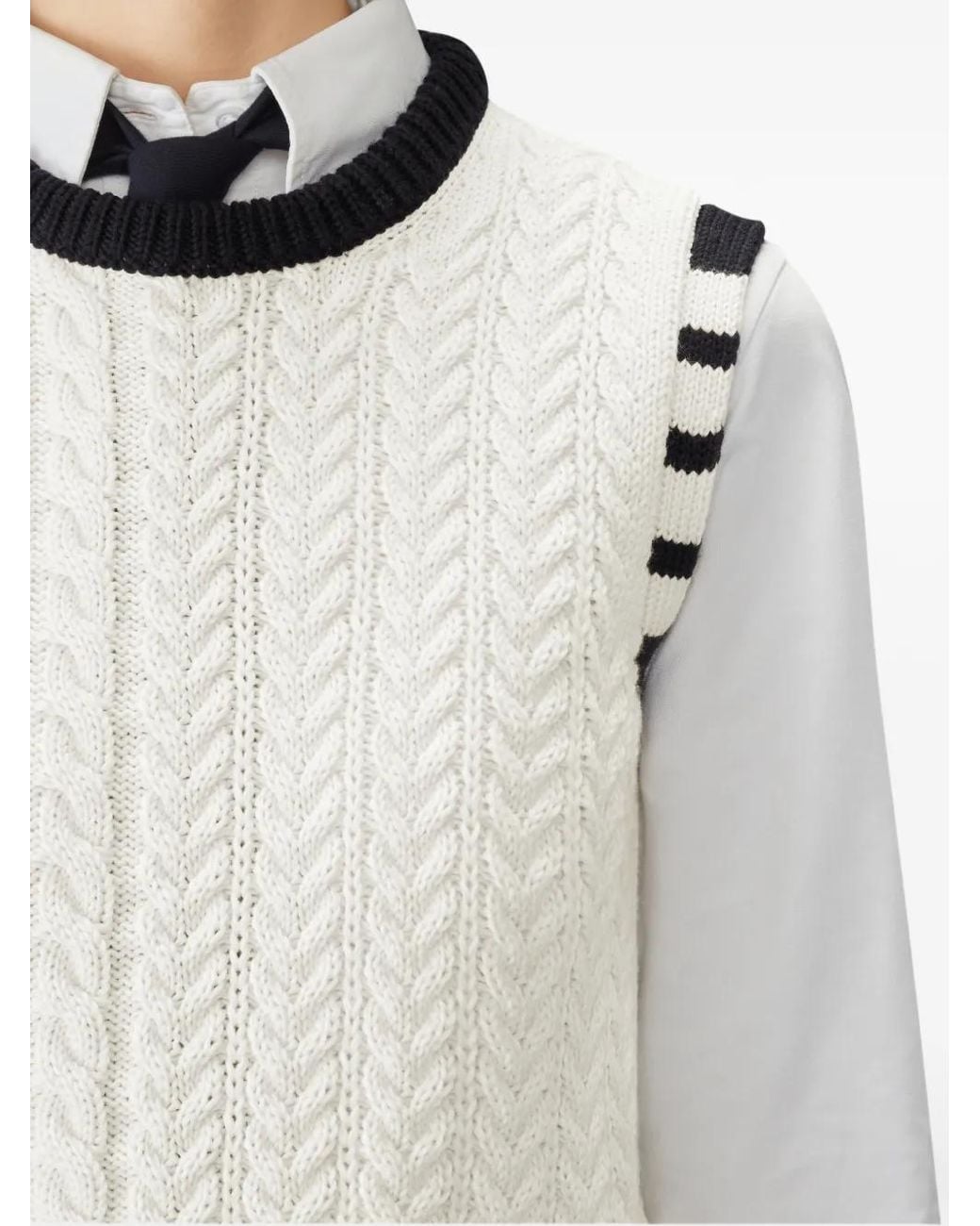 Thom Browne White Merino-Wool Aran-Cable Shell Top