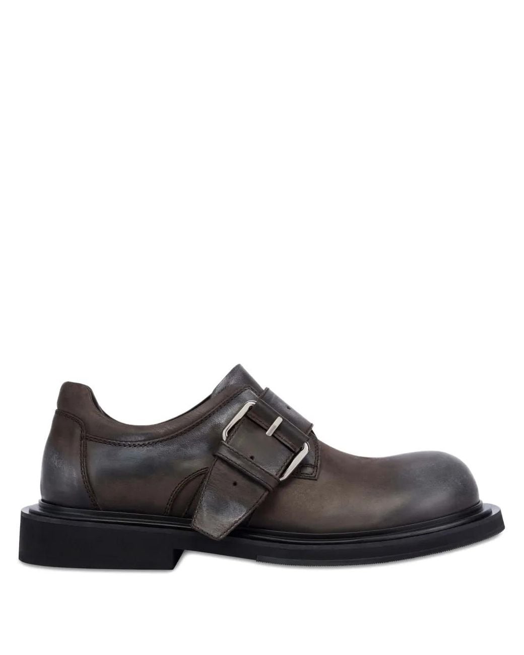 Moschino Brown Buckle-Detailed Leather Loafers for men