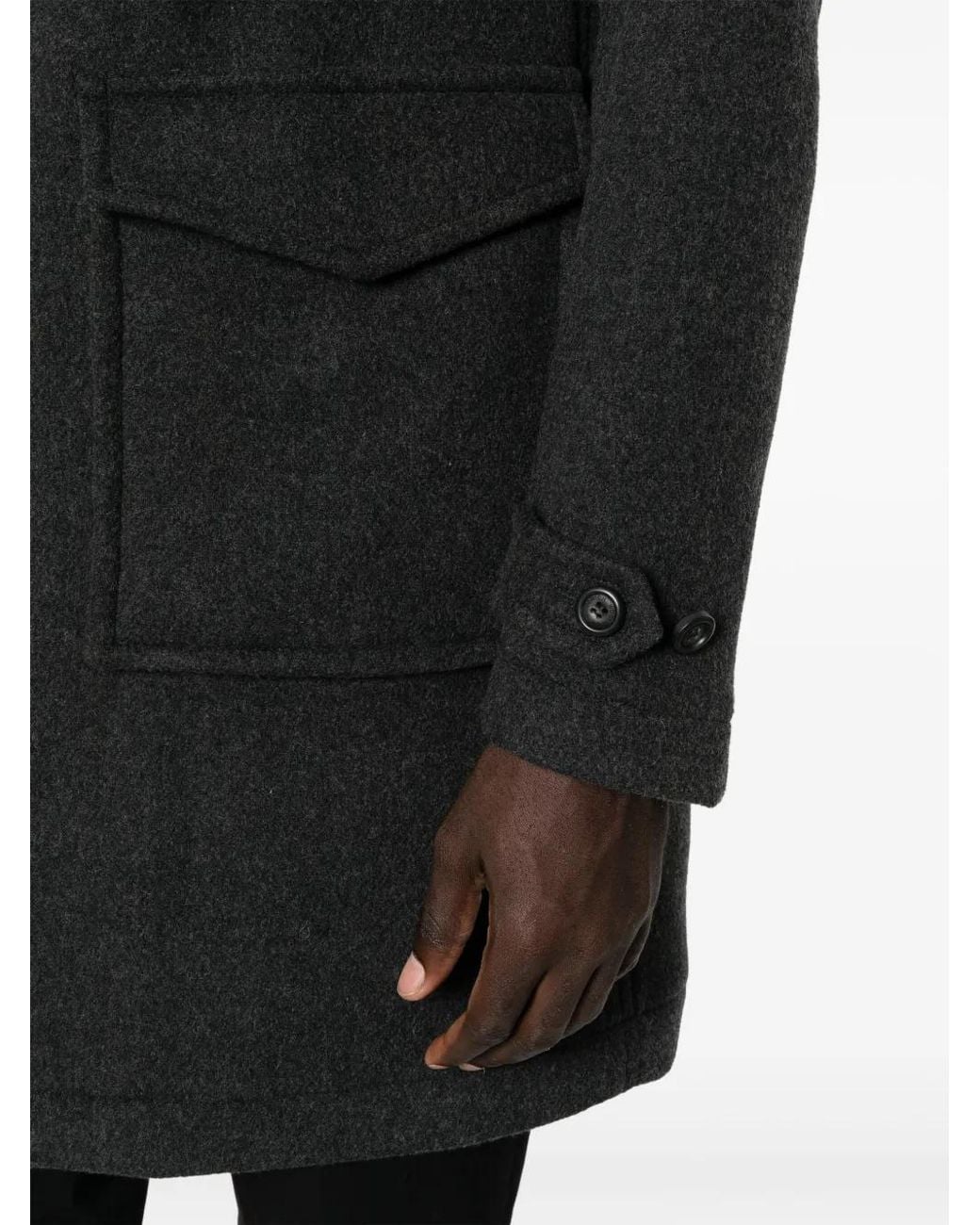 Woolrich Black Wool-Blend Button-Up Coat for men