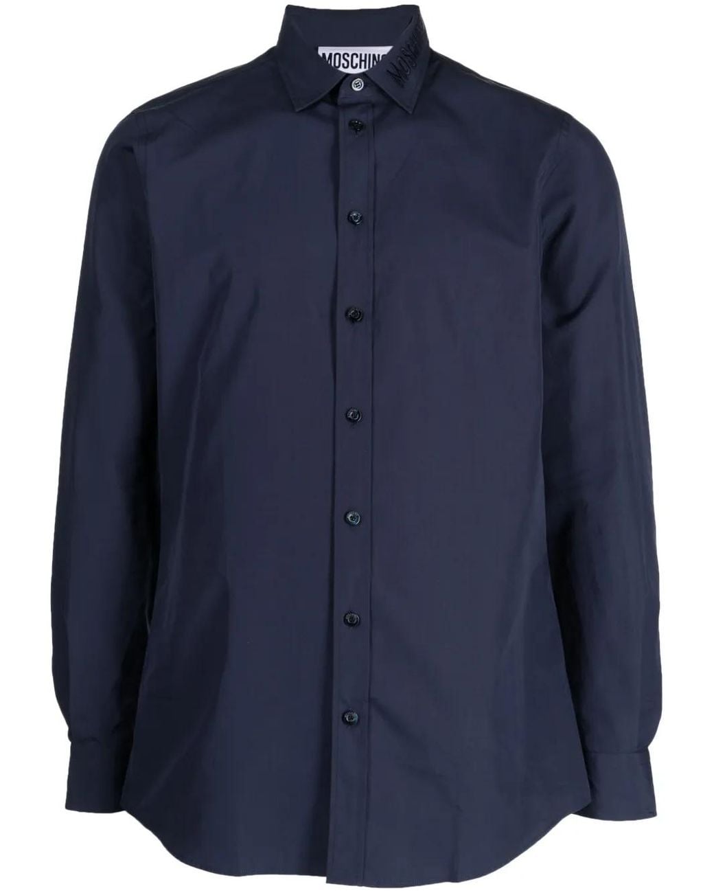 Moschino Blue Logo-Embroidered Cotton Shirt for men