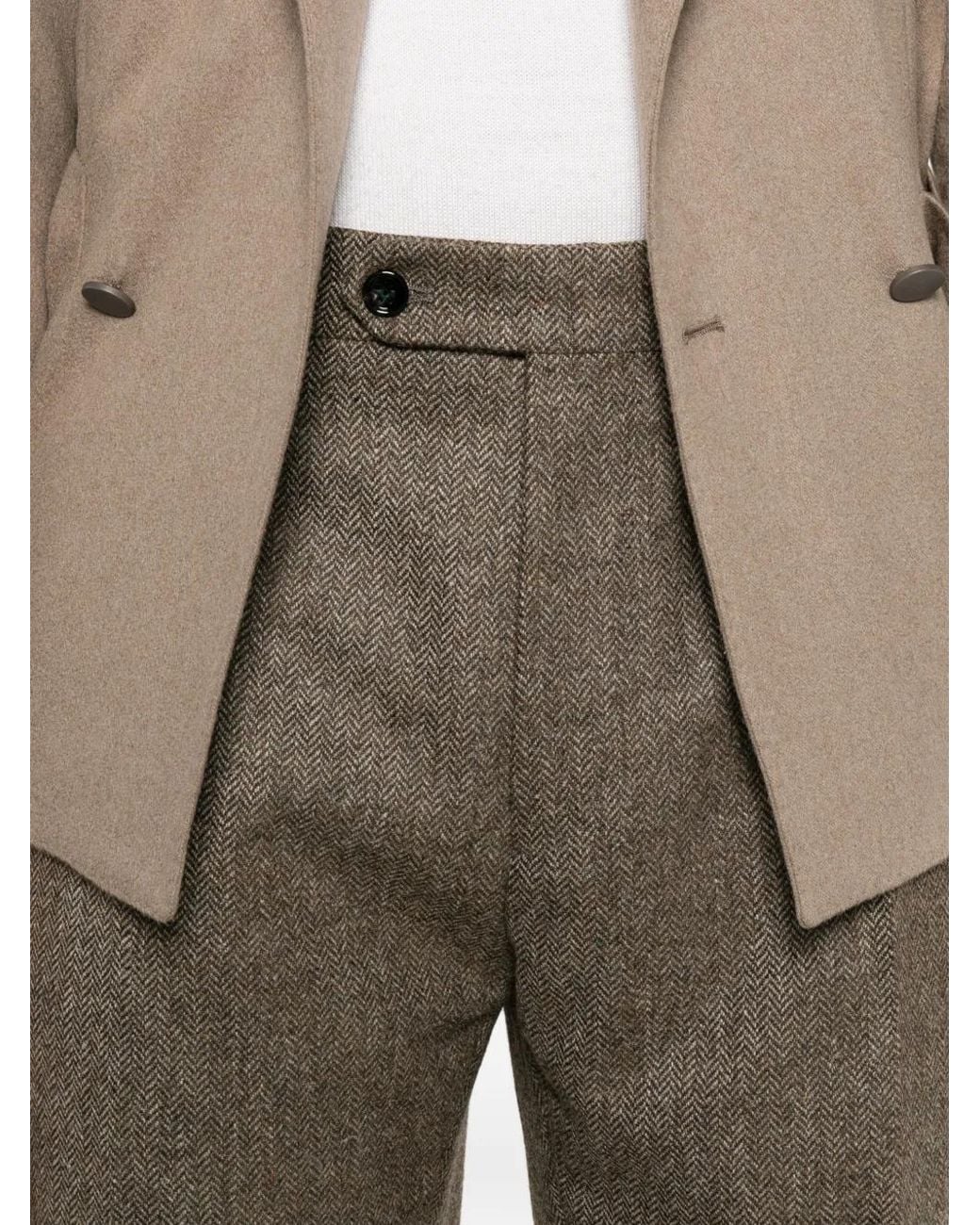 Berwich Natural Chiaia Herringbone Pleated Trousers for men
