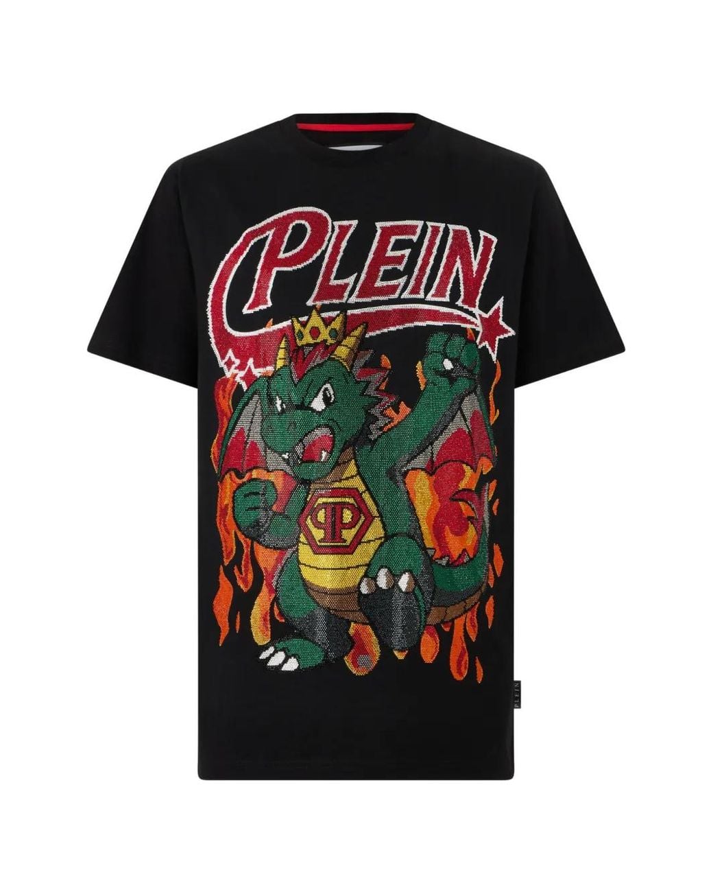 Philipp Plein Black Round Neck T-Shirt Big Dragon Stones for men