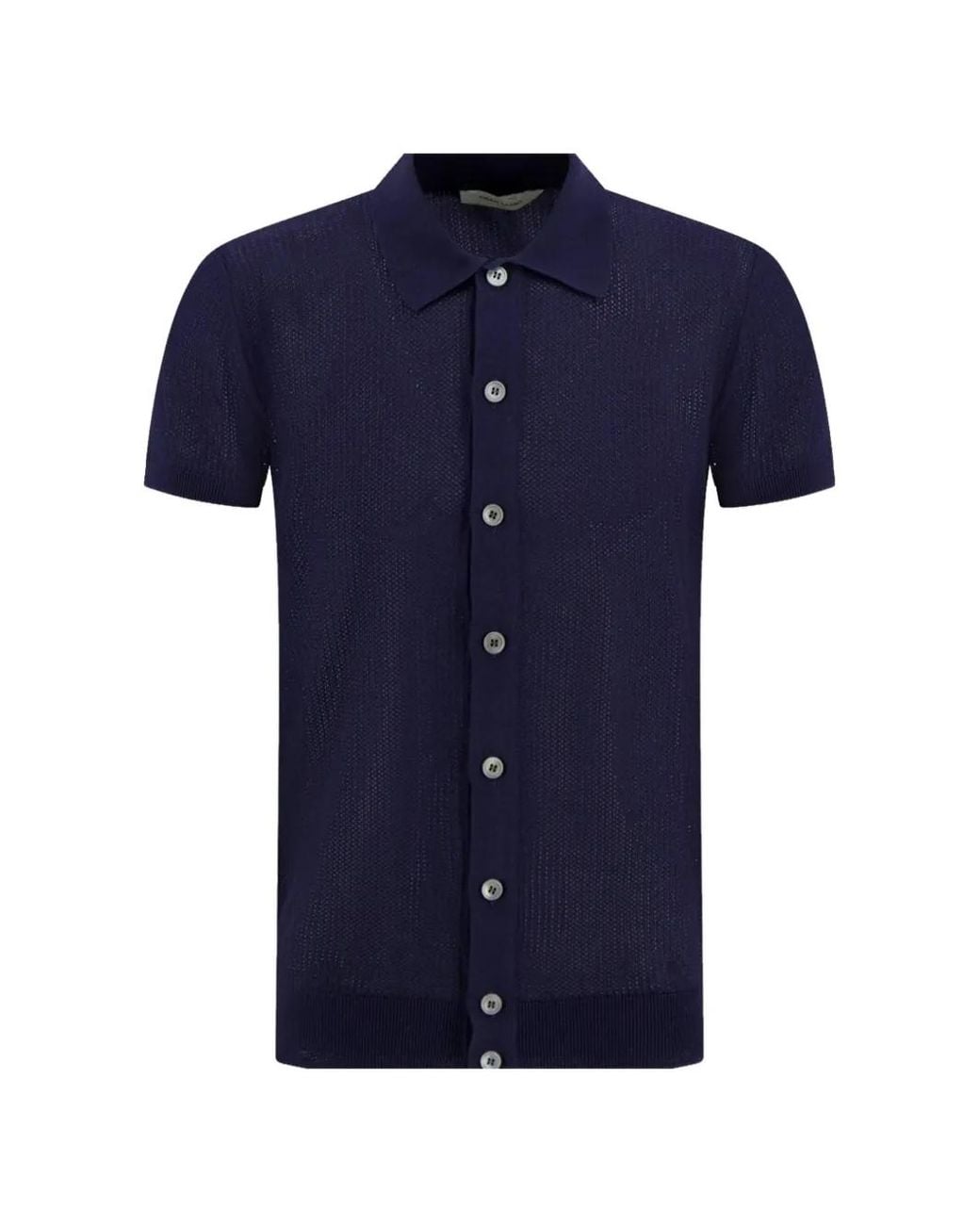 Gran Sasso Blue Open-Knit Short-Sleeved Shirt for men